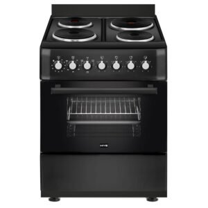 Electric Cooker 62L Oven 4 Hotplates Freestanding 60cm Matte Black